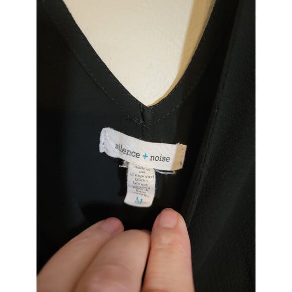 Silence + Noise Crepe Front-Pocket Romper Elastic Waist Lightweight Black Medium - Picture 4 of 6